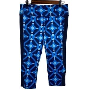 Boxercraft Blue Geometric Diamond Mesh Sides Athletic Capri Leggings Women's M